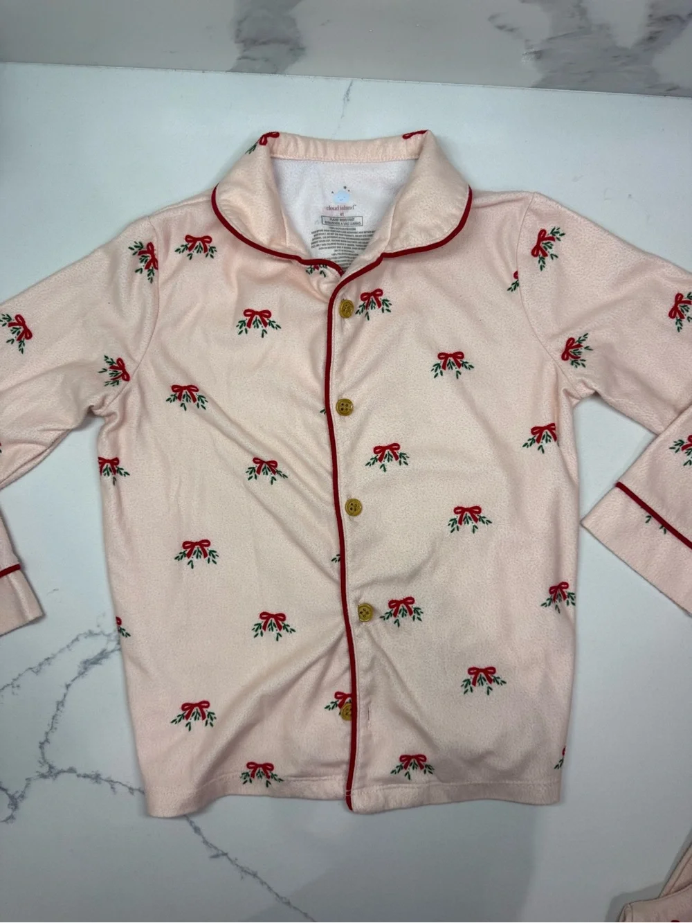cloud island Pink Pajama Set with Red Bow Print